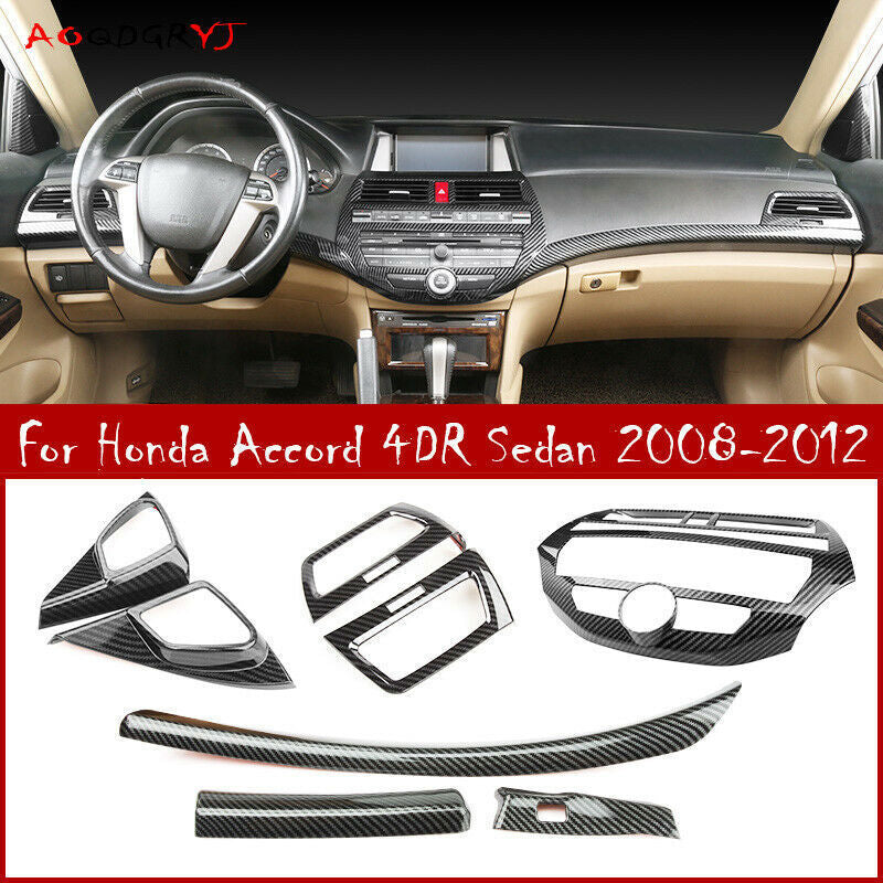8Pcs Carbon Fiber Console Dashboard Cover Trim for Honda Accord Sedan 2008-2012