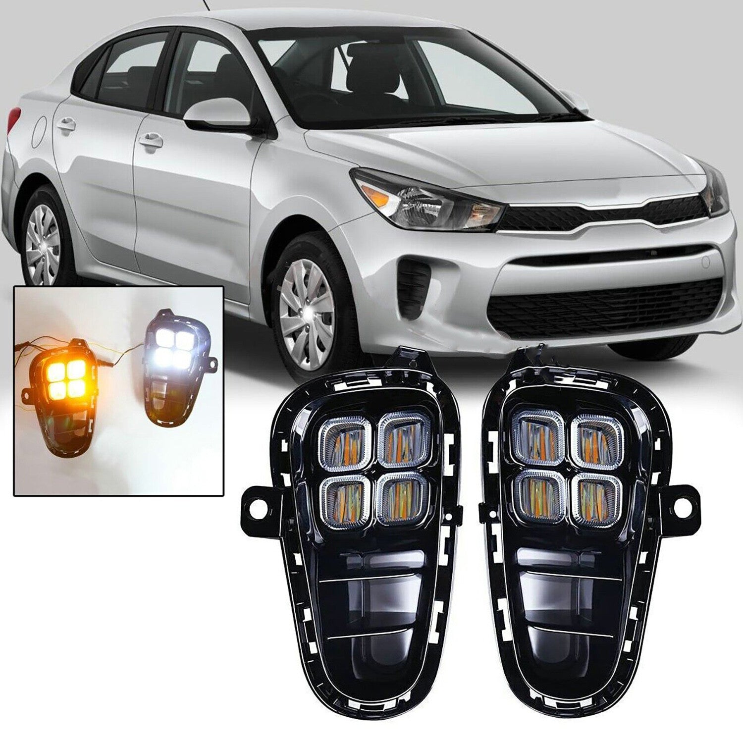 2Pcs LED Daytime Running Fog light DRL With Wire For 2018~2020 for KIA Rio EX/LX/S