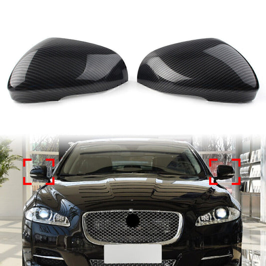 1Pair Carbon Fiber Rear Side View Mirror Cover Cap for Jaguar XF XFR XFR-S XJ