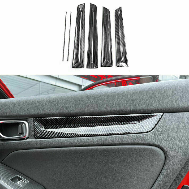 6X for Honda for Civic Sedan 2022-2023 Carbon Fiber ABS Inner Door Panel Strips Trim