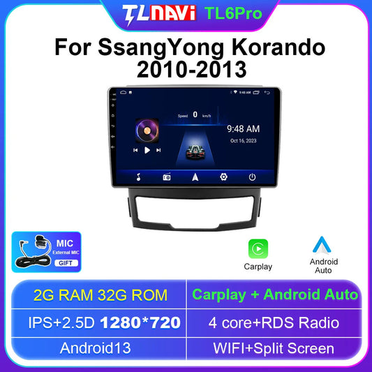 For Ssang Yong Korando 3 Actyon 2 2010-2013 Car Radio CarPlay GPS Player Screen