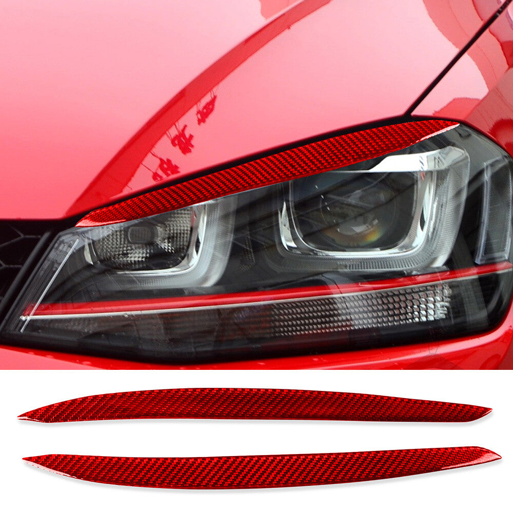 Red Carbon Fiber Headlight Eyebrow Eyelids Cover for VW for Golf 7 GTI MK7 2013-2018