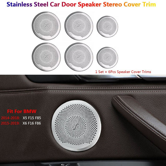 6Pcs Stainless for BMW X5 X6 F15 F16 Car Door Window Speaker Stereo Cover Trims