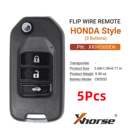5Pcs XKHO00EN Wire Remote Key for Honda Flip 3 Buttons For VVDI key tool