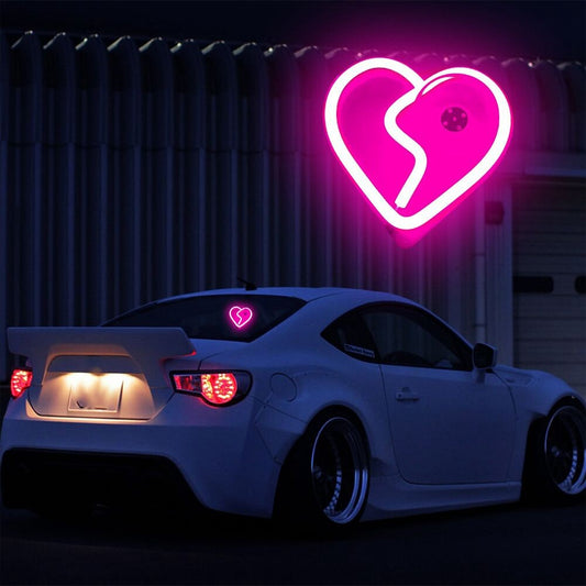 Pink Broken Love Heart Shaped Car Ambient Light Car Window Led Flashing Light