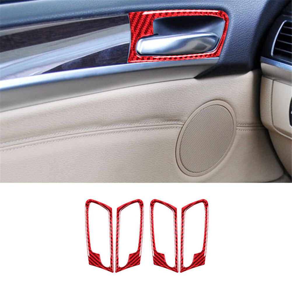 Red Carbon Fiber Door Handle Frame Cover for BMW X5 E70 X6 E71 2008-2013 Type B