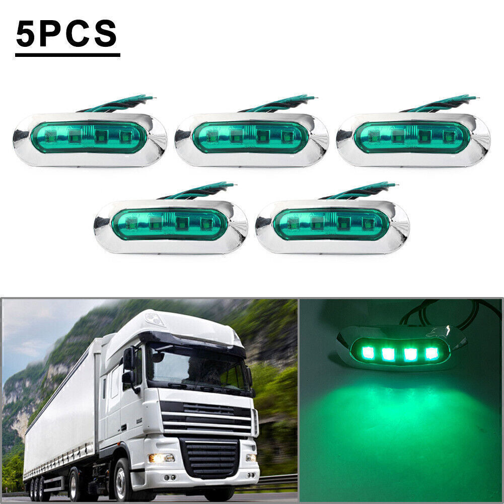 Fit Truck Trailer Pickup 12V 24V 4 LED Side Clearance Marker Green Light 5pcs