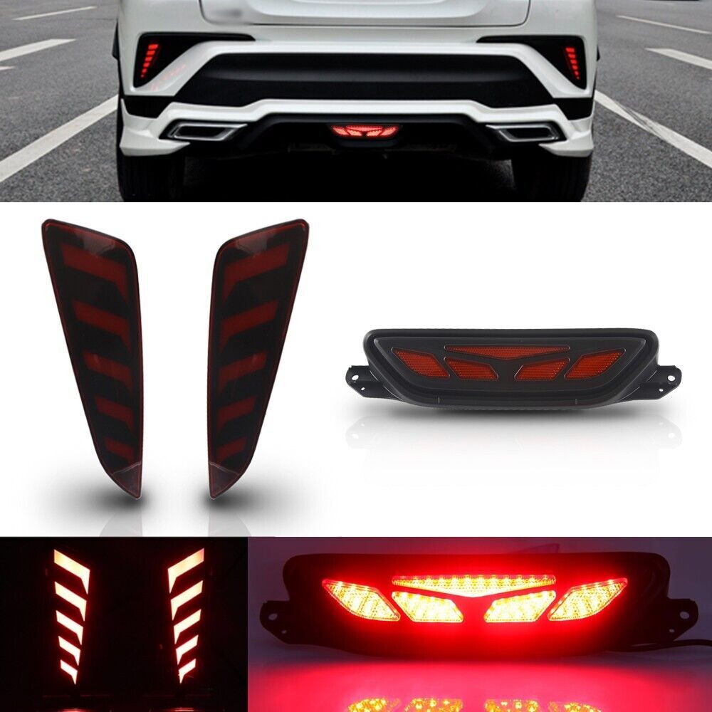 3Pcs/Set Car Rear Fog Lamps Tail Bumper Lights LED for Toyota CHR C-HR 2016-2018