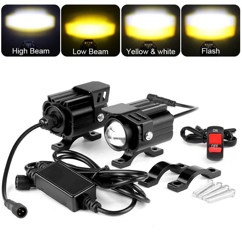 32W LED Motorcycle Headlight Hi/Lo Spot Light Driving Fog Lamp Yellow White ATV