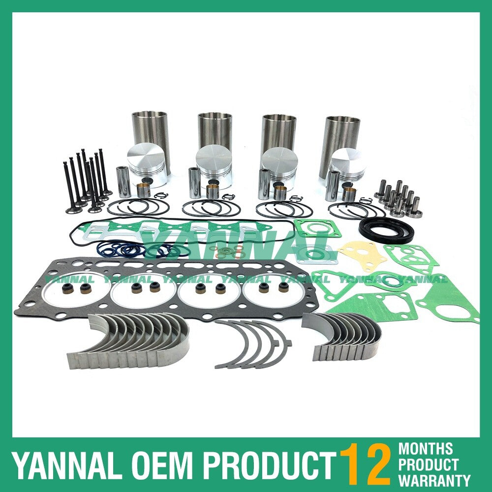 Overhaul and rebuild kit for Yanmar 4D84-1 piston rings, full head washers, and bearings.
