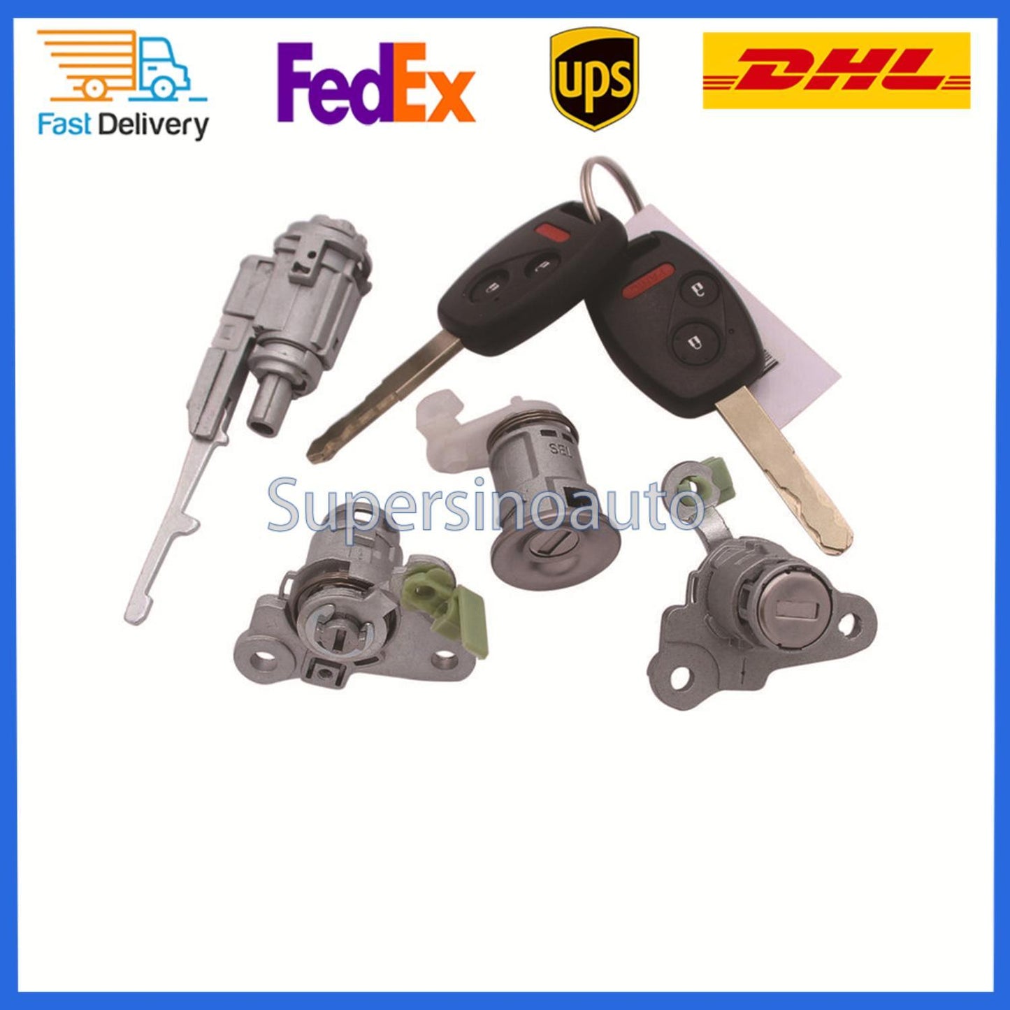 Ignition Cylinder and Door Lock Set w/ Remote key Shell for Honda Fit 04-08