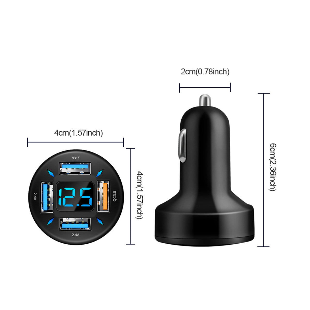 4Ports QC 3.0 USB Fast Charger Socket Outlet For Car W/ LED Digital Voltmeter