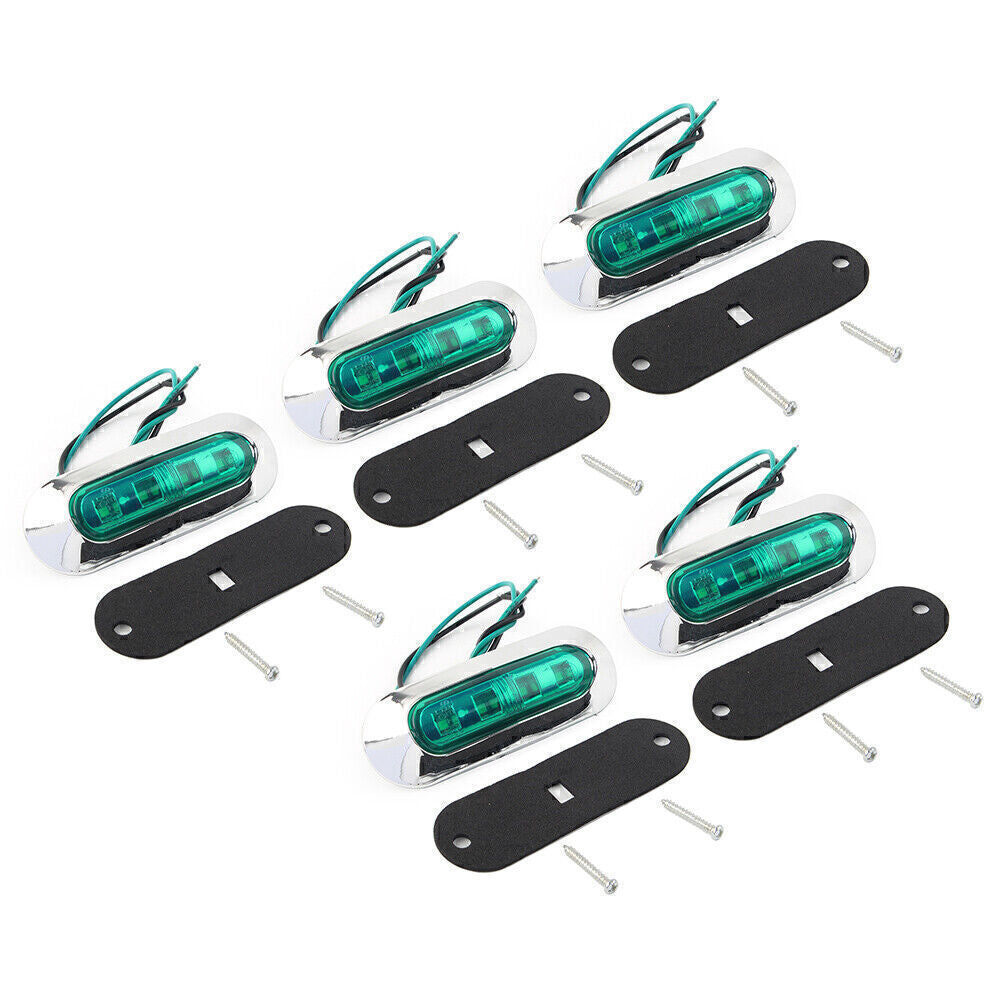 Fit Truck Trailer Pickup 12V 24V 4 LED Side Clearance Marker Green Light 5pcs