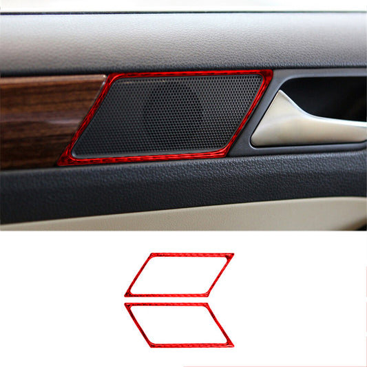 2X Red Carbon Fiber Door Speaker Cover Trim for Volkswagen for Jetta Sedan 2011-2014