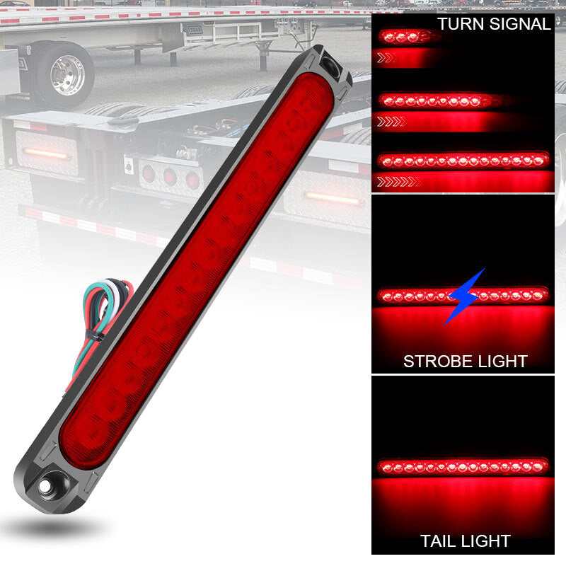 10 15LED Sealed Strip Truck Trailer Flowing Rear Stop Tail Turn Brake Light Bar