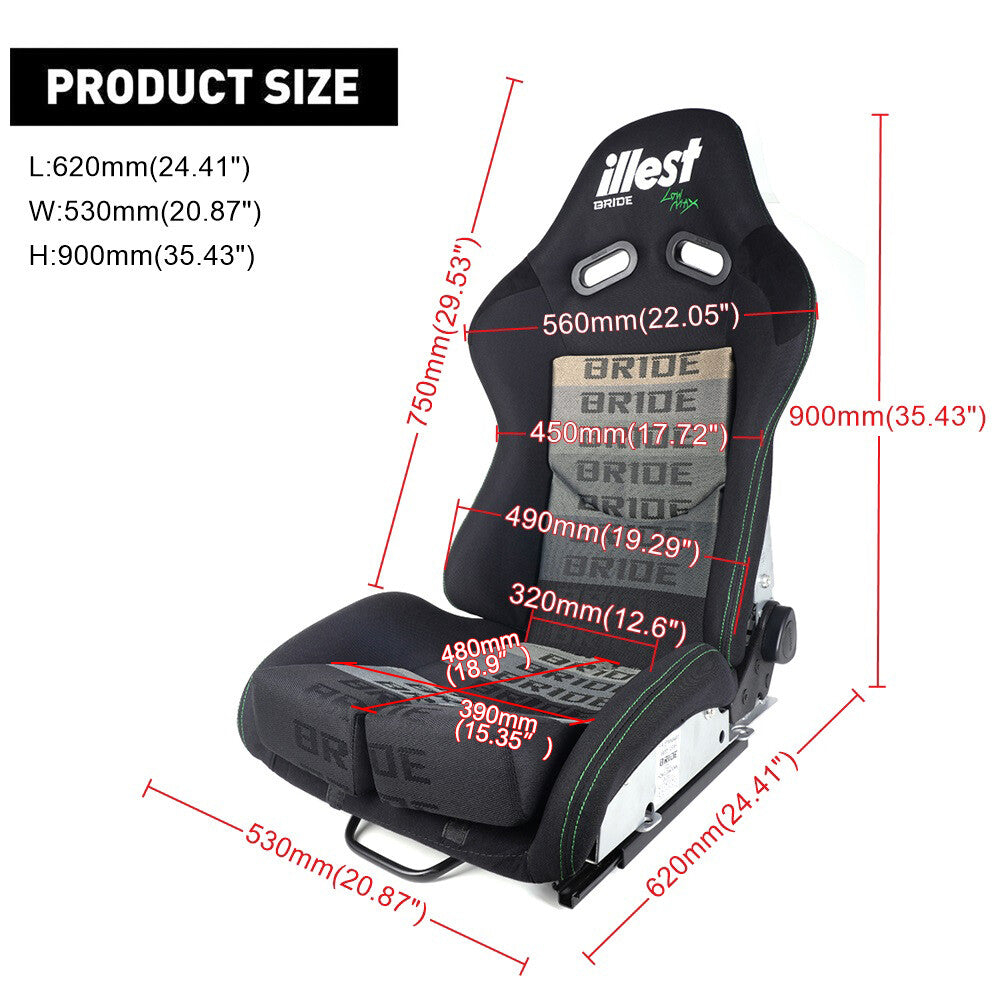 2X BRIDE Large Racing for Seat Black Fiberglass Low Max Recline Racing Slider Kits