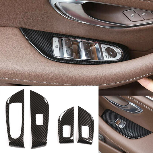 Carbon ABS Window Lift Switch Button Cover for Mercedes-Benz E Class 2016-21 low