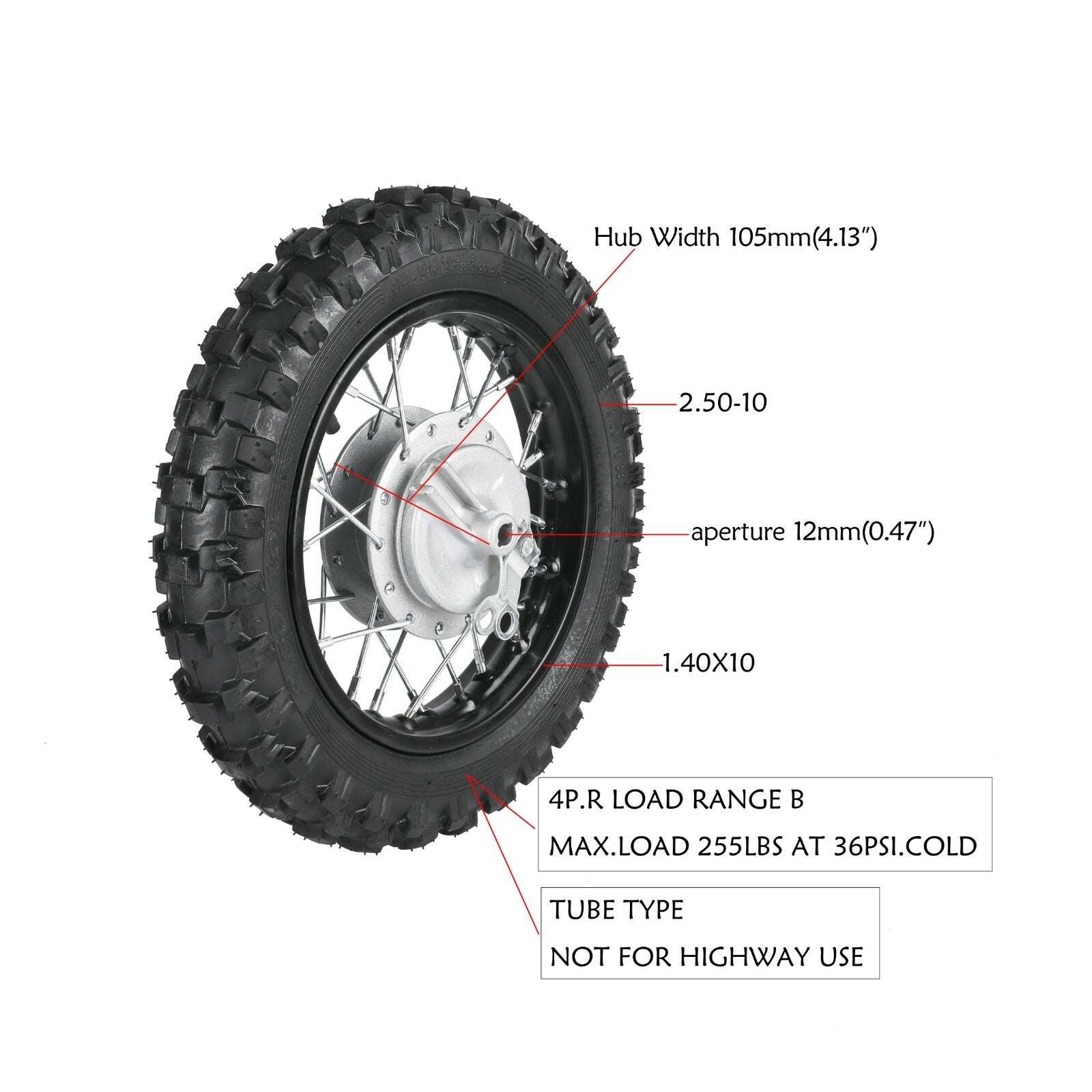 2.50-10 front tire rim 2.5x10+ axle suitable for Dirt Pit bicycle coolers 70cc 110cc