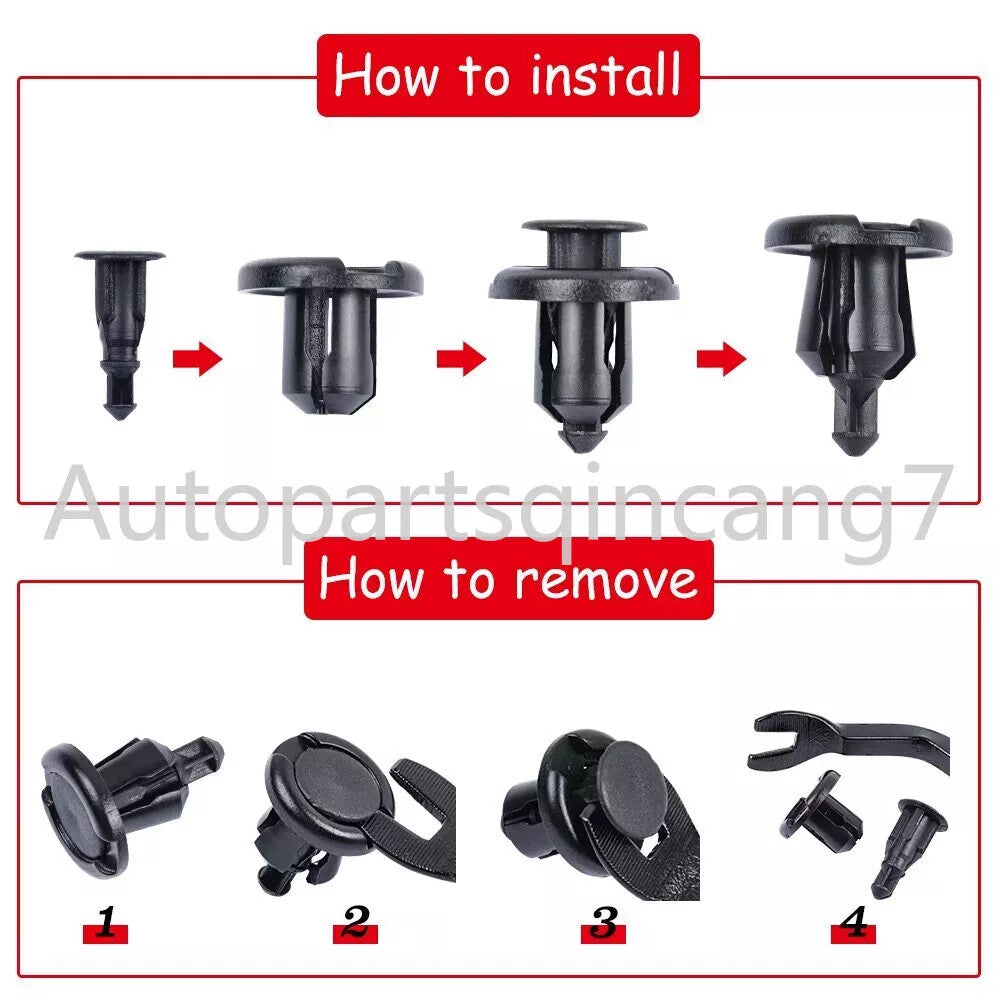 Fits for Honda 100Pcs Bumper Clips 10MMHood Fender Push Rivets Retainer Fasteners