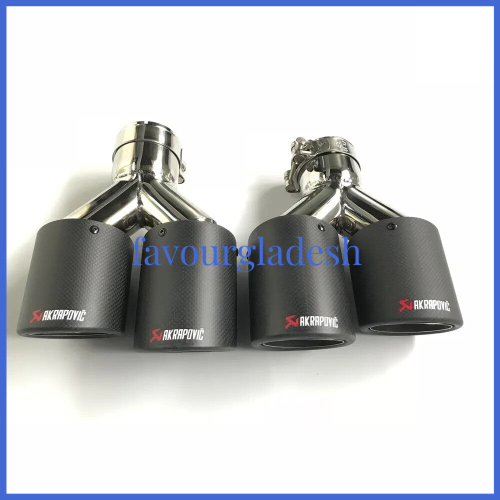 2PCS: ID:2.5(63mm) OD:4.0(101mm) Akrapovic Carbon Fiber Exhaust Tip Dual Pipe
