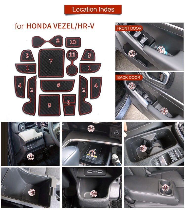 Anti-Slip Gate Slot Cup Mat for Honda Vezel HR-V 2021 2022 Cup Coaster BLACK