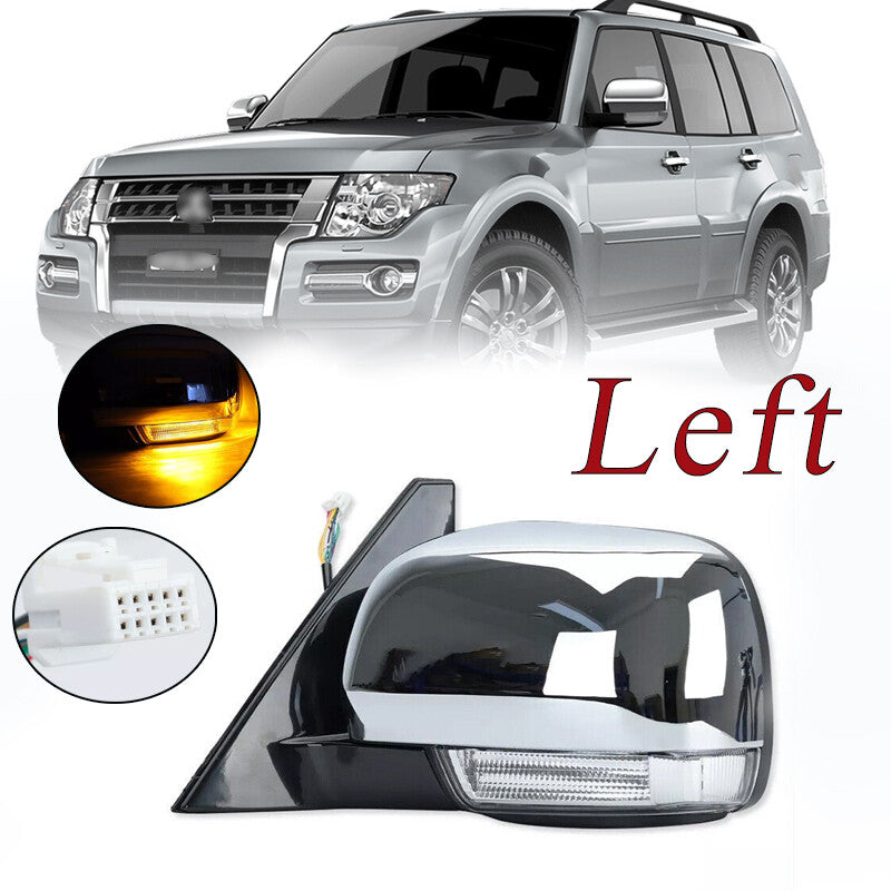 Left Side Door Mirror W/Light Chrome for Mitsubishi Pajero Montero 2006-2021
