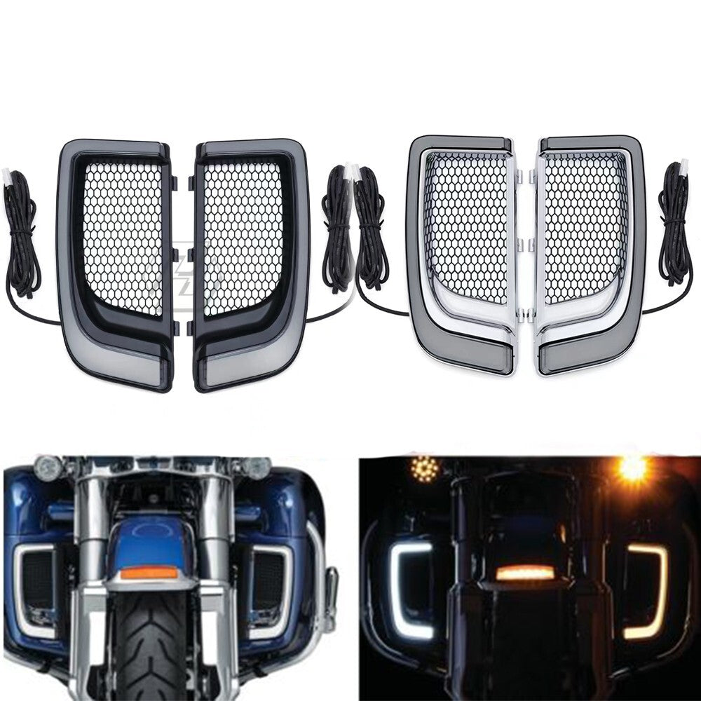LED Fairing Lower Black Grill W/Turn Signal Light for Harley Electra Glide 14-up