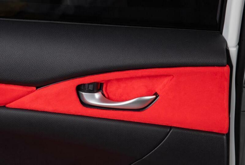 Red Alcantara Suede Inner Door Handle Cover Trim for Honda for Civic Sedan 2016-2021