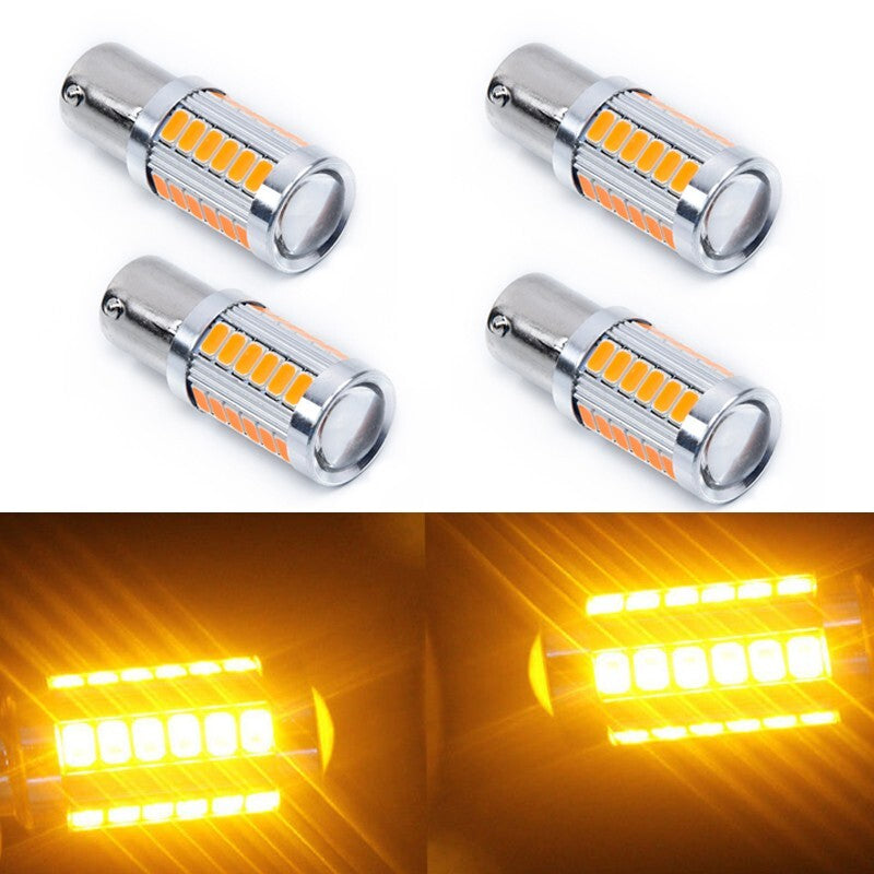 4-pack Amber 1156PY BAU15S PY21W LED 33SMD Car Rear Turn Brake Reverse Signal Bulbs