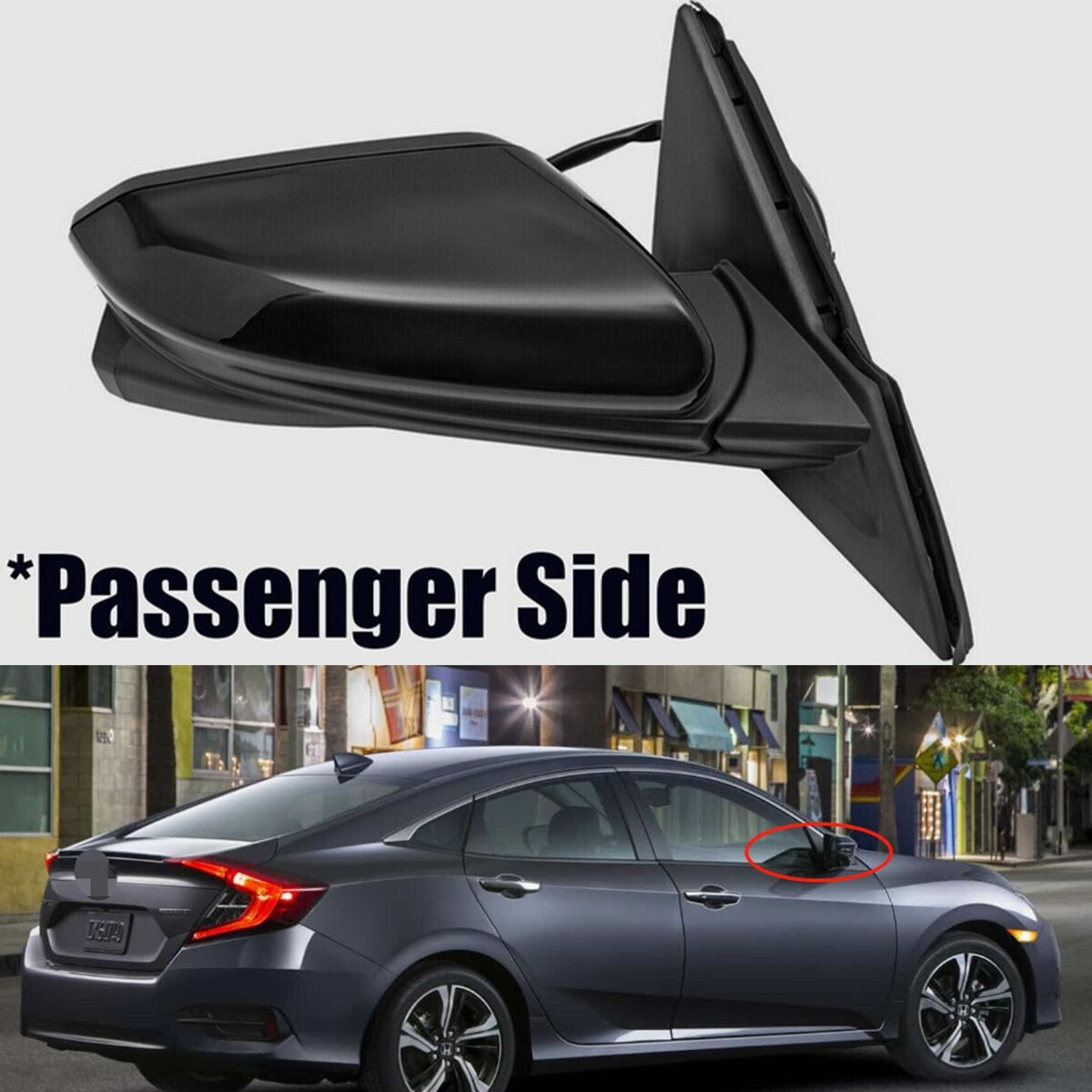 for Honda for Civic Sedan 2016-2020 Black Right Side Mirror Power Heated View Camera