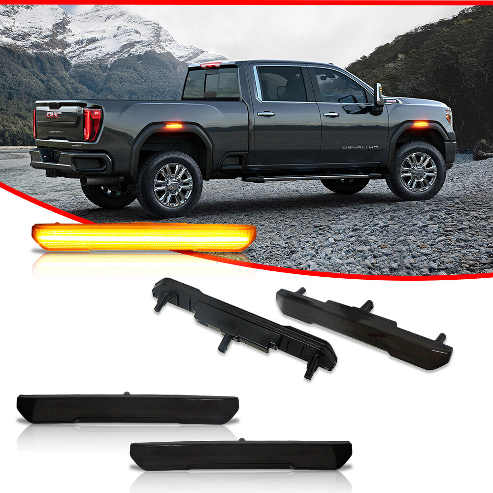 4-Pack Smoked F/R Amber LED Side Marker Lights for 2020-2022 for GMC for Sierra 2500 3500HD