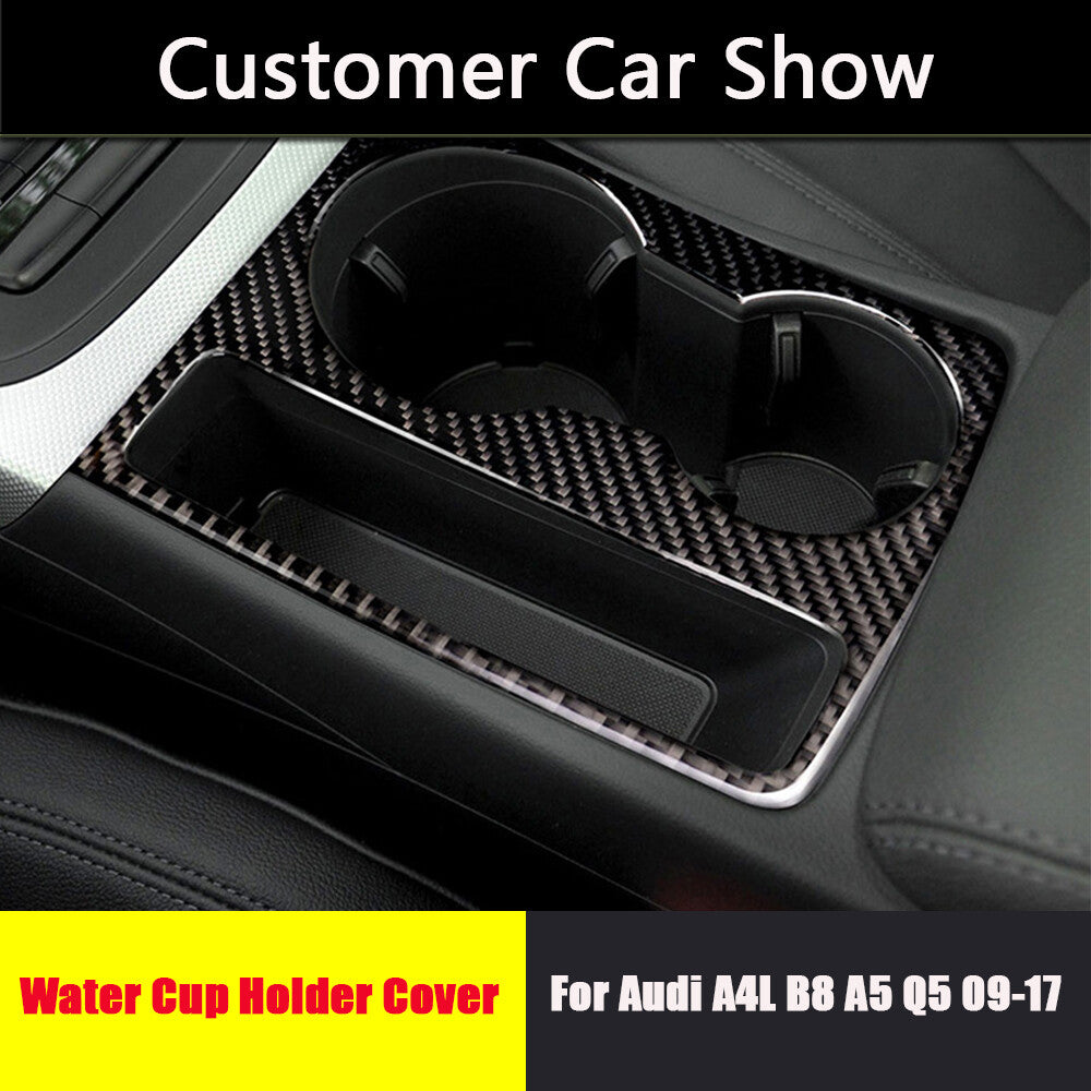 Carbon Fiber Cup Holder Panel Frame Cover Trim for Audi A4L B8 A5 Q5 2009-2017