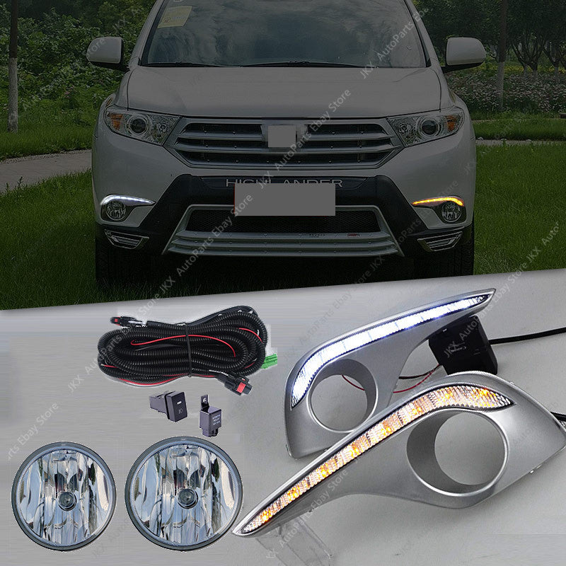Clear LED DRL Lamp Fog Light Wiring Kit Assembly for Toyota Highlander 2011-2013