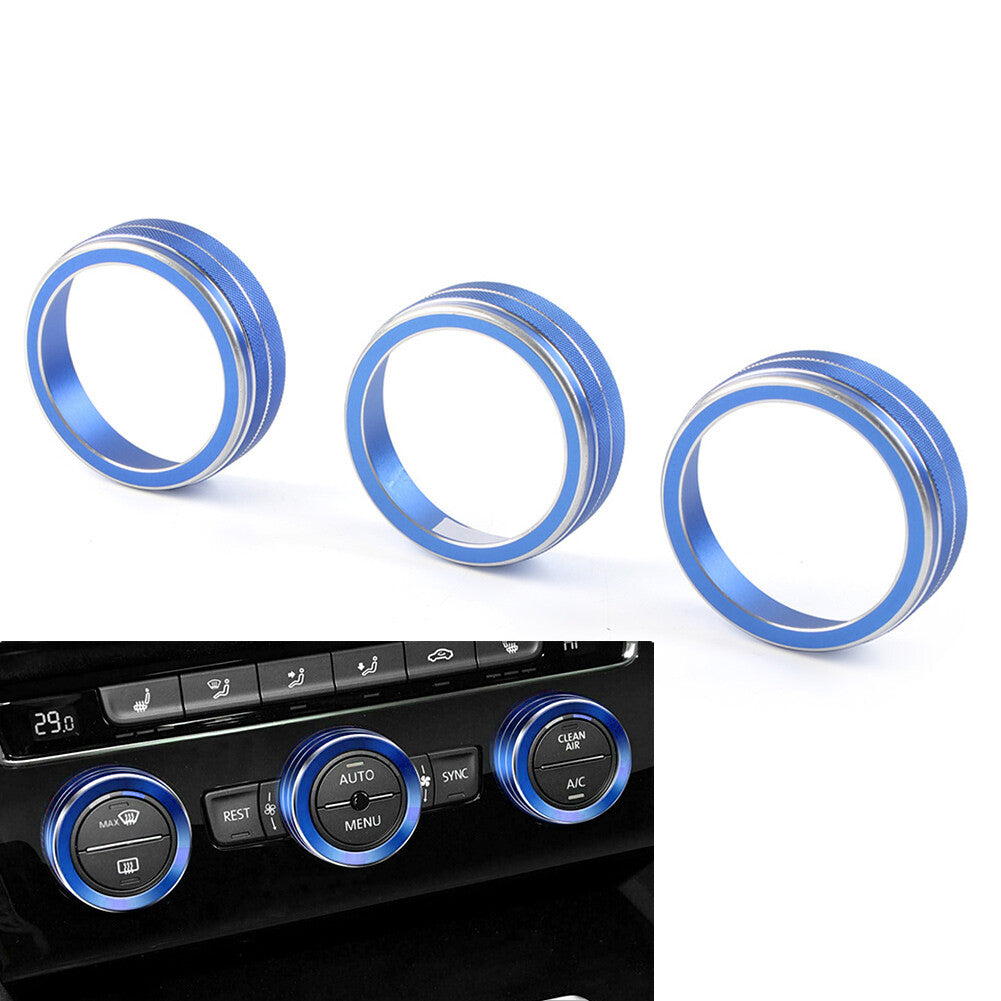 3x AC Climate Control Ring Knob Cover Fit for VW for Golf for Jetta for Tiguan for Passat Atlas Blue