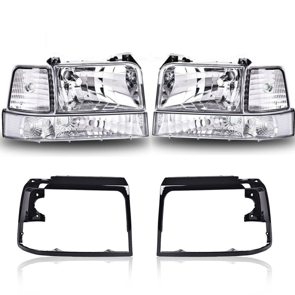 Chrome/clear headlights + black headlight door panels suitable for 92-96 F150/F250/F350