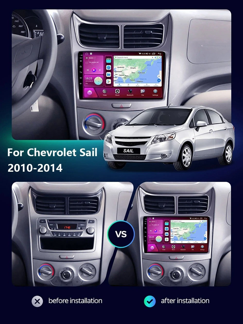 for Chevrolet Sail 2010-2014 Android CarPlay Car Radio GPS Stereo Player Screen