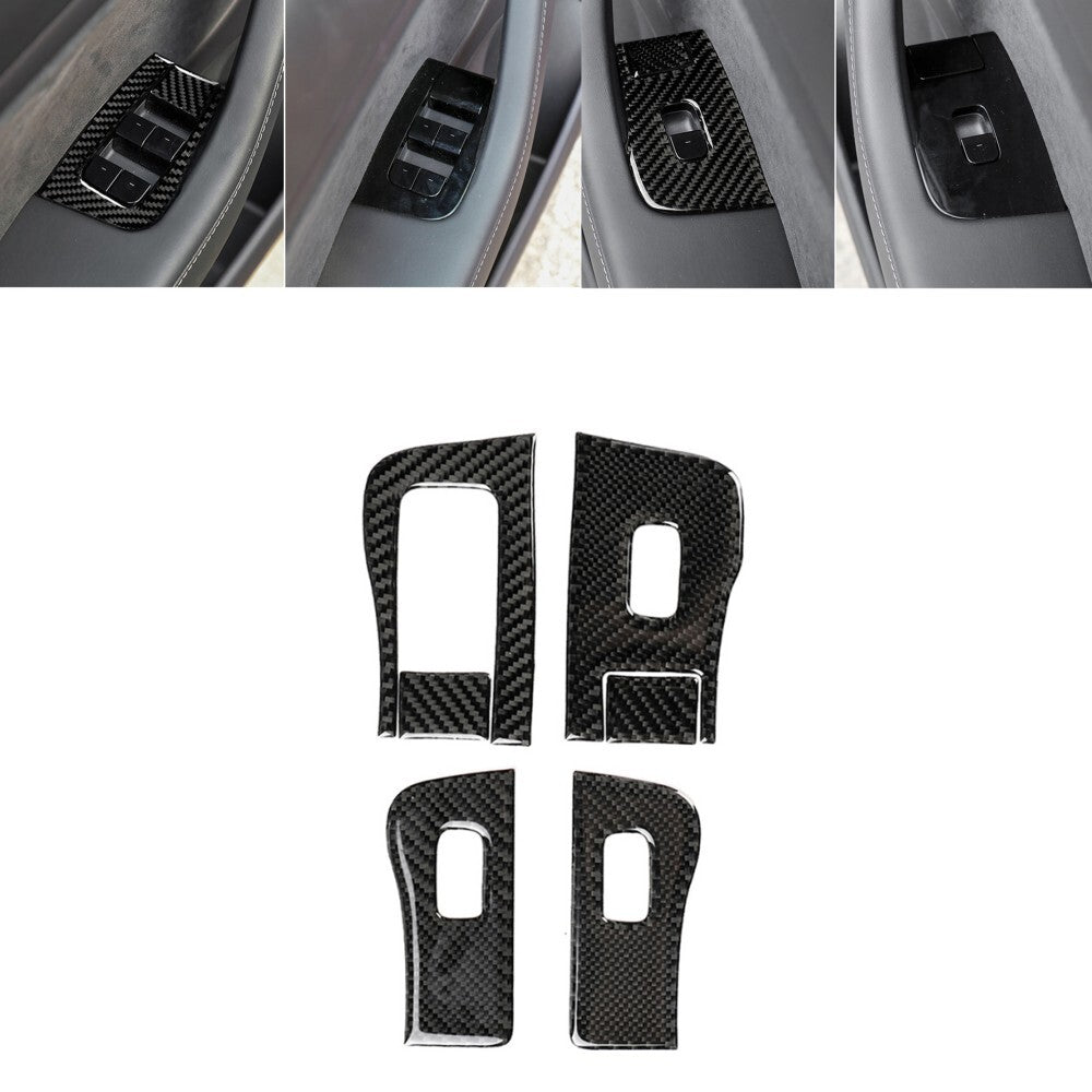 6x Carbon Fiber Window Lift Button Panel Cover Trim for Tesla Model 3/Y 2017-22
