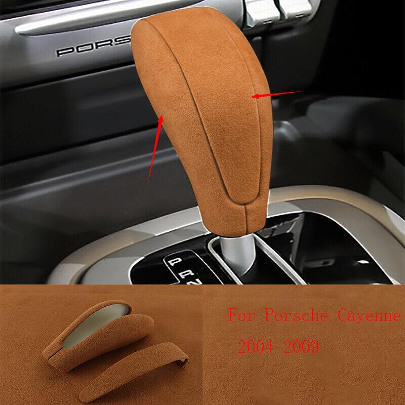 Fit for Porsche for Cayenne 04-09 Brown Alcantara Gear Shift Knob Shifter Lever Trim