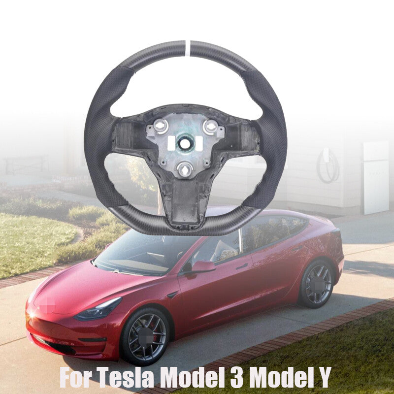 for Tesla Model 3 for Model Y No heated Real Carbon Fiber Matte Flat Steering Wheel