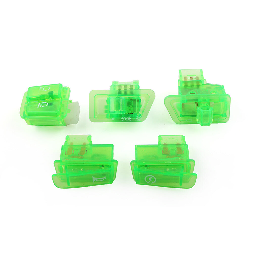 5pcs Scooter Start Horn Turn Signal Headlight High Low Switch Housing Caps Green