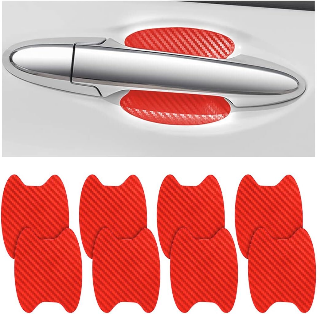 8Pcs Red Carbon Fiber Car Door Handle Anti-Scratch Protector Film Sticker