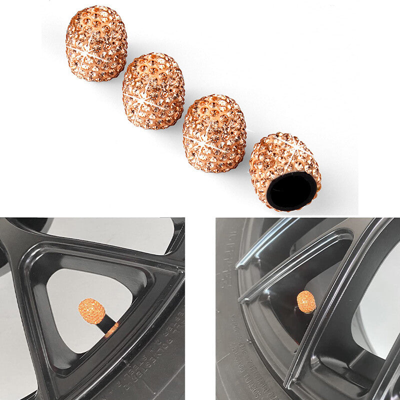 4Pcs Fashion Diamond Bling Car Tyre Tire Wheel Rims Air Valve Stem Cap Car Gold