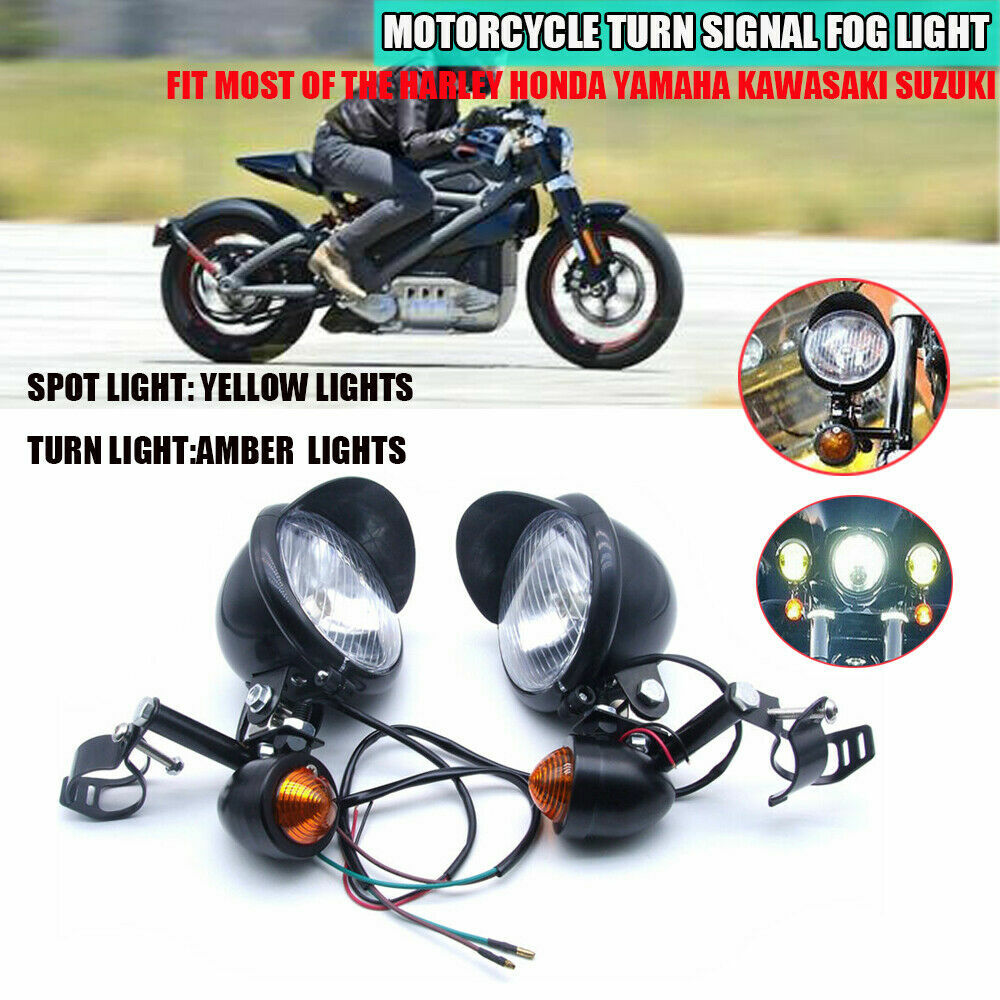 Motorcycle Driving Spot Lights Fog Lamp Turn Signal +Bar for Harley for Honda Cafe