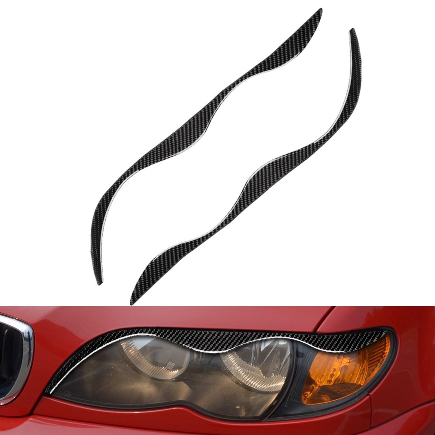 2pcs Carbon Fiber Headlights Sticker Trim Cover Fit for BMW 3 Series E46 1998-05