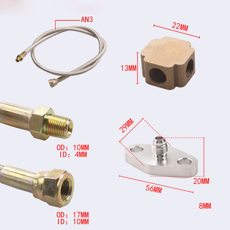 Universal Turbine Oil Line Kit Inlet and Return Drain Flange for T3T4 T04E Oil Pan Plugs