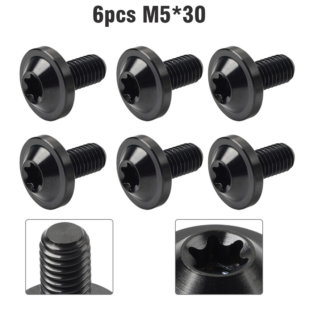 6pcs Alloy Bolts Truss Torx Head Screws M5x30mm For Motorcycle Black
