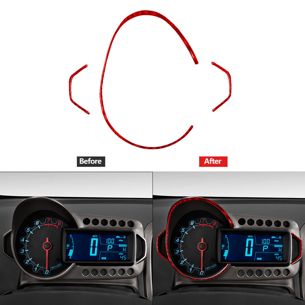 Red Carbon Fiber Speedmeter Accent Outer Frame Cover for Chevrolet Sonic 2012-16