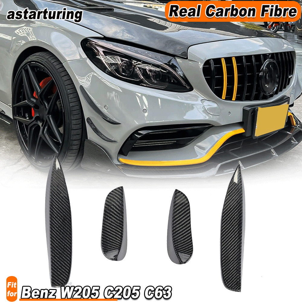 Fit for Benz W205 C205 C63 15-21 REAL Carbon Front Bumper Splitter Canards Fins