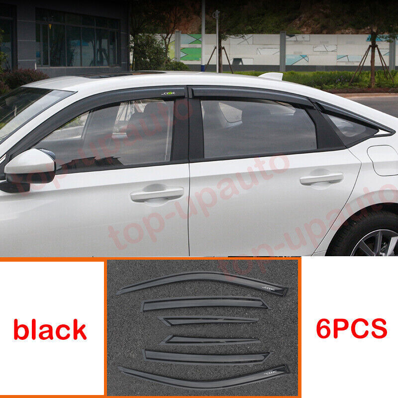 6pcs for Honda for Civic 2022-2024 Black Window Visors Sun Rain Guard Vent Deflector