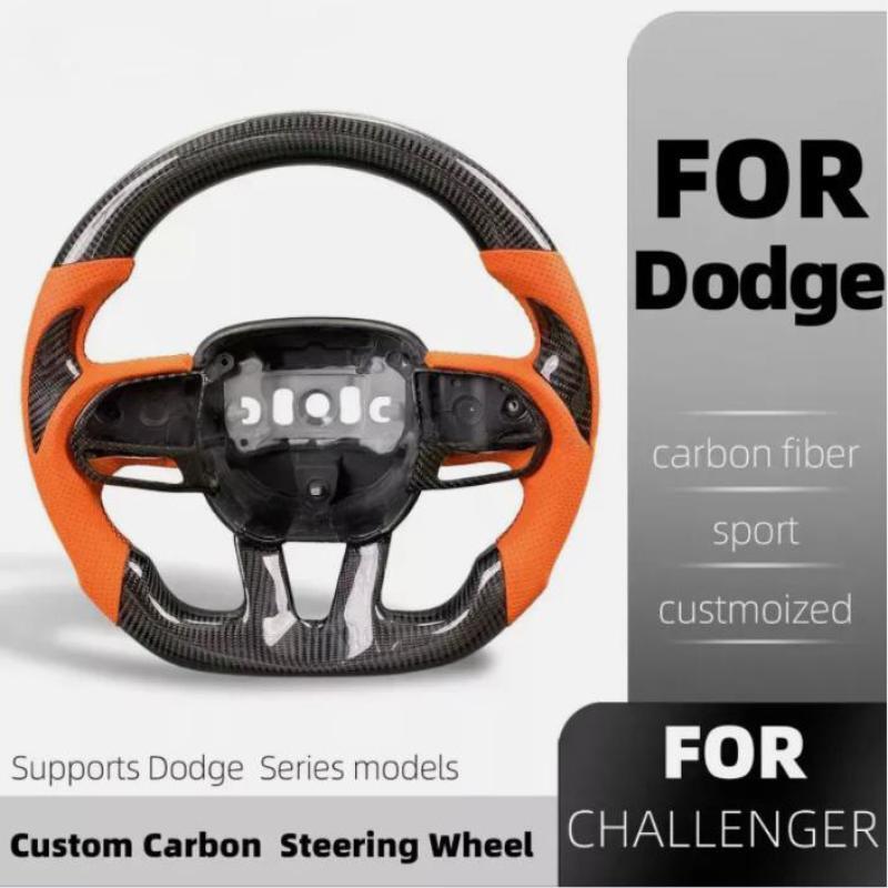 Orange Leatherl Carbon Fiber Steering Wheel for Dodge for Challenger Charger 15-2024